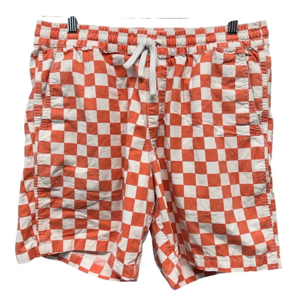 Vans Mens Medium Orange White Checkerboard Cotton Elastic Waist Shorts VN-2C